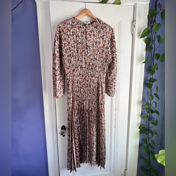 🍎 Vince Pomegranate Pleated V-Neck Dress ✨ NEVER WORN new w tags - Picture 2 of 7